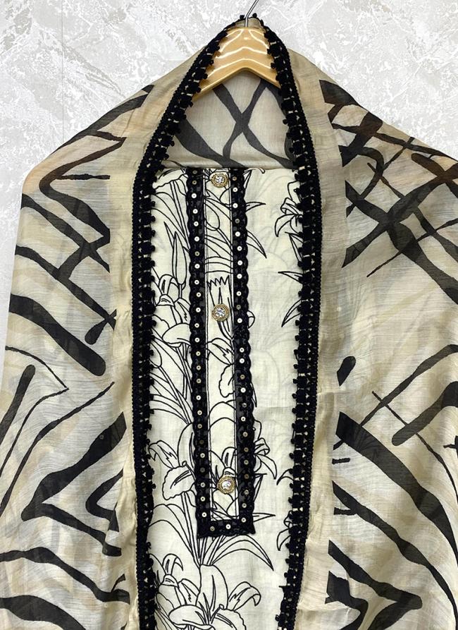 Muslin Silk Off White Traditional Wear Digital Printed Punjabi Dress Material